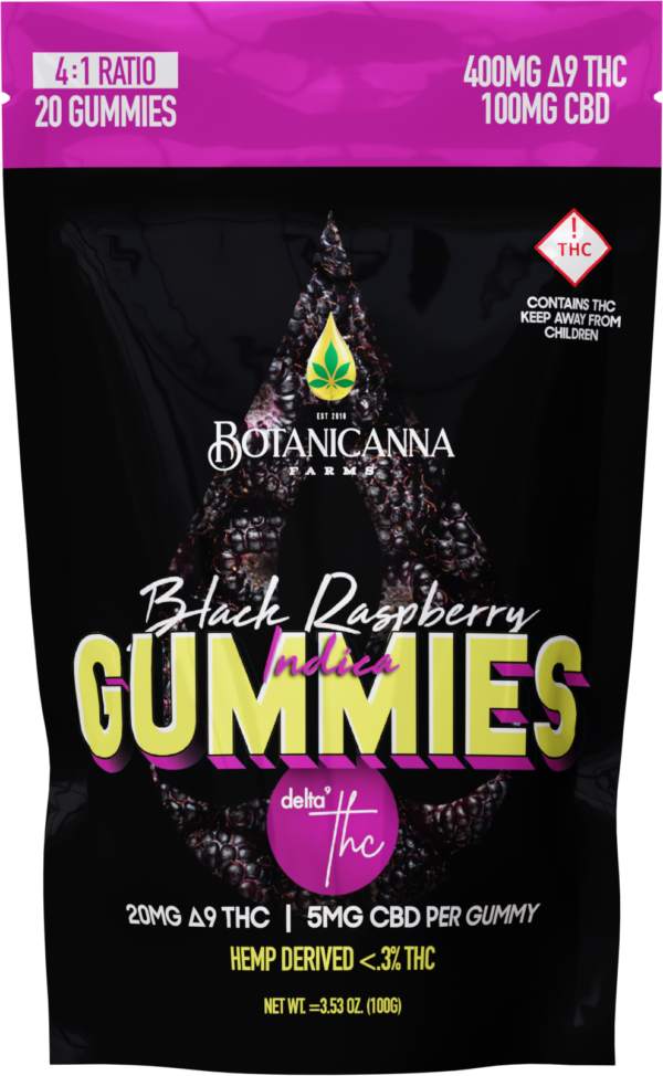 Botanicanna D9:CBD 20mg:5mg INDICA Black Raspberry 4:1 Ratio Gummies 20ct