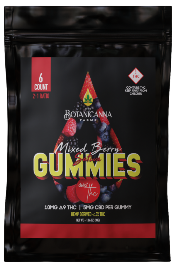 Botanicanna D9:CBD 10mg:5mg SATIVA Mixed Berry 2:1 Ratio Gummies 6ct