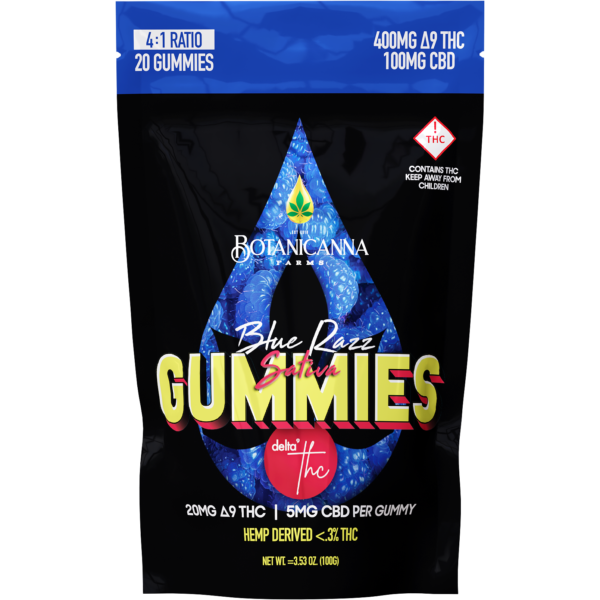 Botanicanna D9:CBD 20mg:5mg SATIVA Blue Razz 4:1 Ratio Gummies 20ct