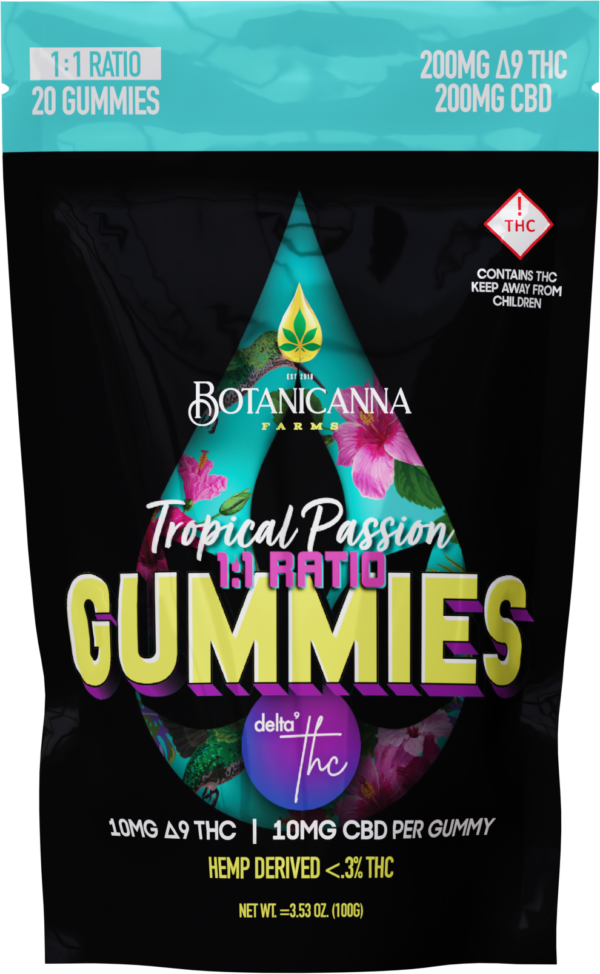 Botanicanna D9:CBD 10mg Tropical Passion 1:1 Ratio Gummies 20ct