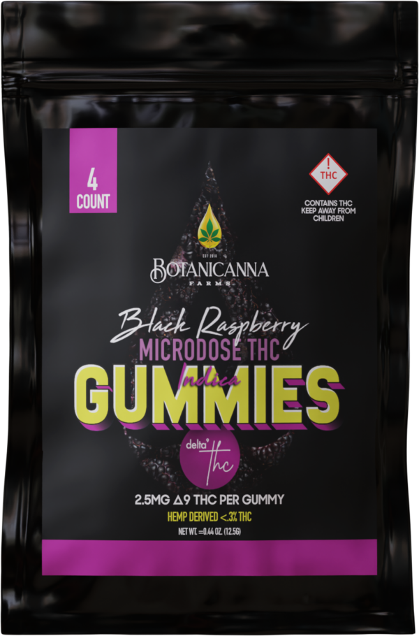 (IOWA COMPLIANT) Botanicanna D9 THC 2.5mg INDICA Black Raspberry Microdose Gummies 4ct