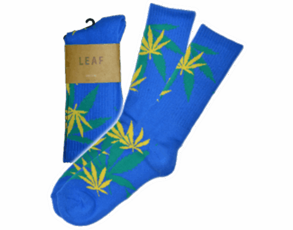 Leaf Republic Socks Bright Blue w/ Green Yellow Cannabis Leaves