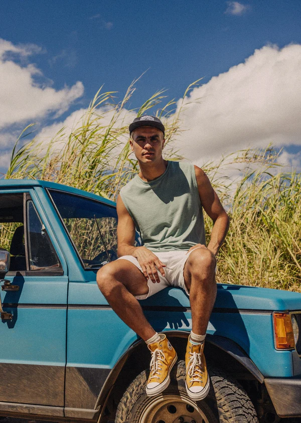 50% OFF Jungmaven Hemp Malibu Muscle Tee - Clay Green